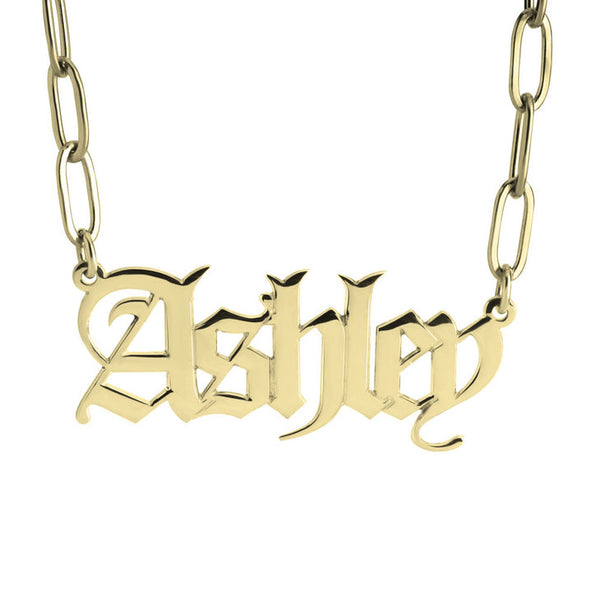 Asteri Paperclip Chain Old English Name Necklace