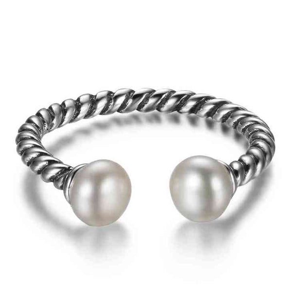 Twisted Silver Pearl Ring