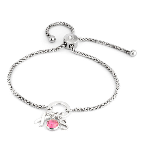 Yahaira Breast Cancer Charm Initial Bracelet
