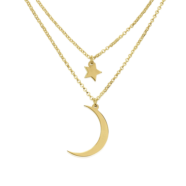 Crescent Moon And Star Layered Necklace