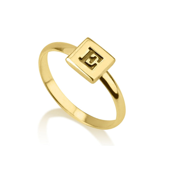 Square Solo Initial Ring