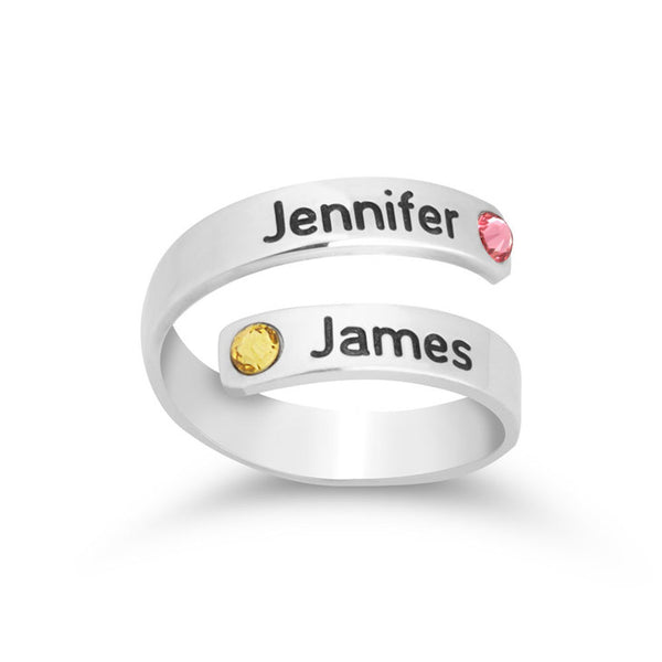 Double Name Hug Ring with Birthstone