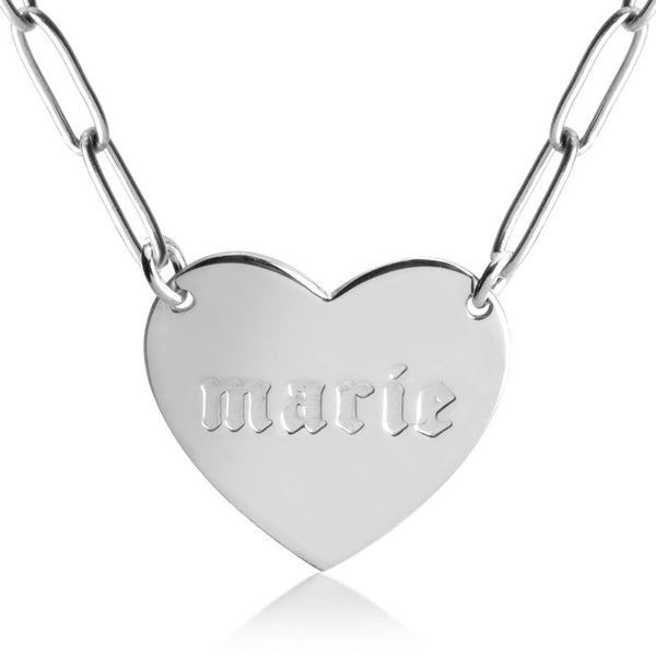 Paris Paperclip Chain Necklace with Engraved Heart
