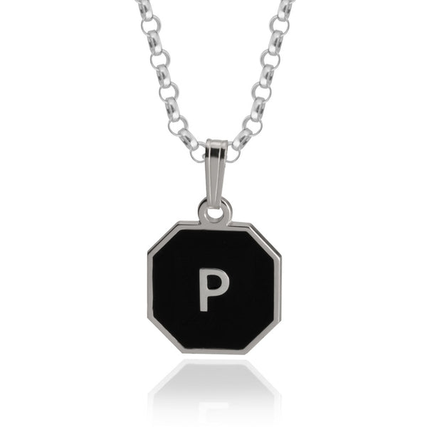 Black Octagon Initial Necklace